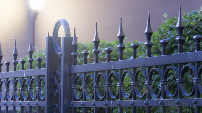 metal fence with light under green