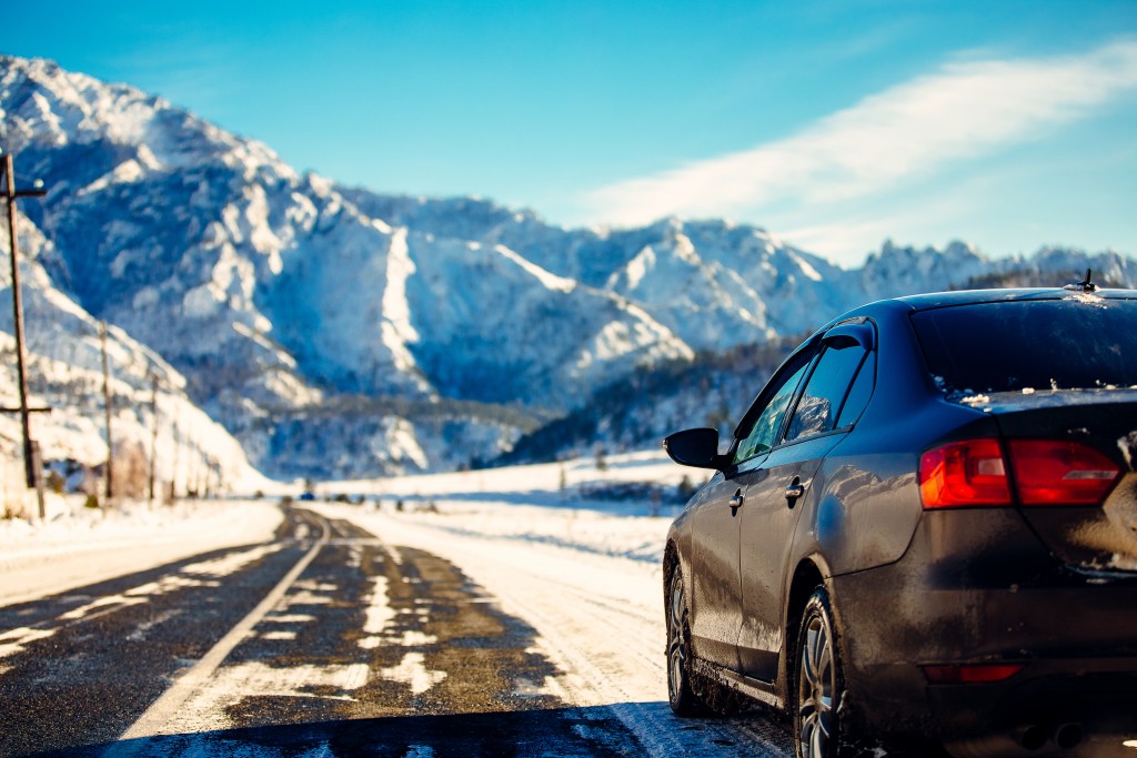 car along the road in winter