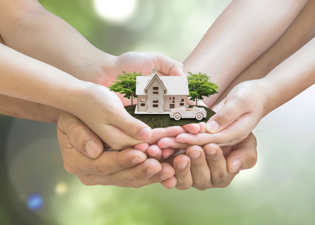 hands holding a small house model