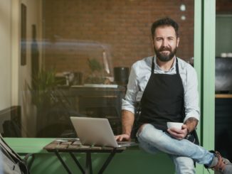 Business owner having coffee