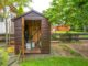 garden shed with tools and materials stored