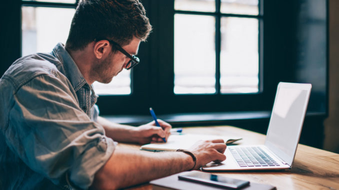 man working alone